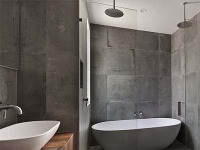 Knauf Interior Grey Tiled Residential Bathroom