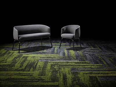 Signature Floors Textured Directional Carpet Planks in Green and Grey