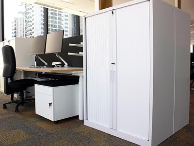 Medium White Cabinet Cupboards Office Desk