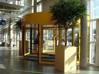 Assa Abloy UniTurn Ikea Entrance With Yellow Revolving Door