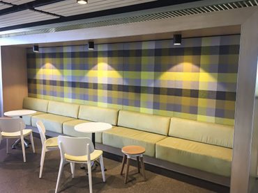Maxton Fox supplied banquet seating, custom joinery, reception counter and wall panelling
