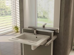 Adjustable wash basin heights make for a practical solution when wheelchairs users are the main audience