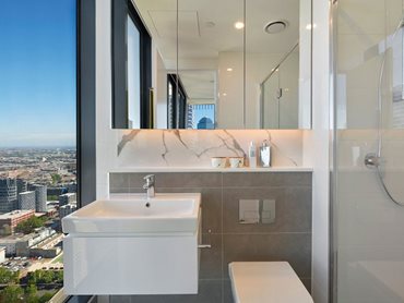 Mondolux recessed downlights in an apartment ensuite at Melbourne Grand