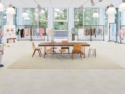 Retail interior with luxury vinyl tile planks