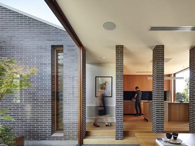 Residential home interior with brick cladding