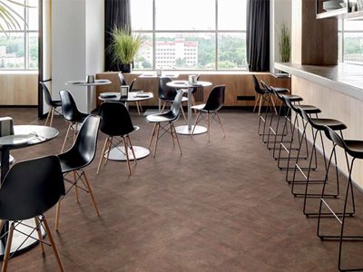 Hospitality interior with luxury vinyl tile planks