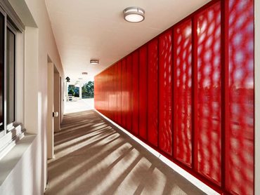 Red perforated metal panels
