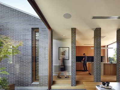 residential kitchen interior brick columns