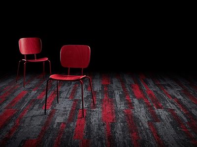 Signature Floors Textured Directional Carpet Planks in Red and Grey