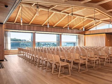 The SUPACOUSTIC V-slotted product was also used on the chapel ceiling, finished in a Blackbutt natural timber veneer