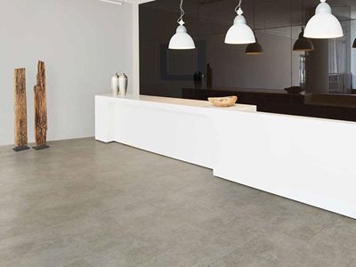 Commercial kitchen interior with luxury vinyl tile planks