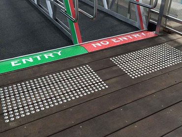 Multiple hazard points were identified at the stairs, wharf entries and sloped walkways for installing the warning tactiles