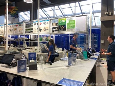 Allplastics acrylic sneeze guards in supermarket