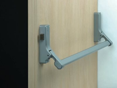 Allegion Briton Product Image Silver on Timber Door