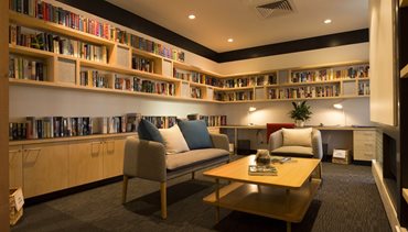 The Clubhouse features a variety of spaces to suit different users including a softly lit library. Photography by David Collopy 