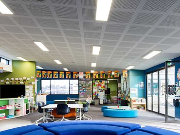 One of the modular learning spaces featuring Gyptone perforated plasterboard 