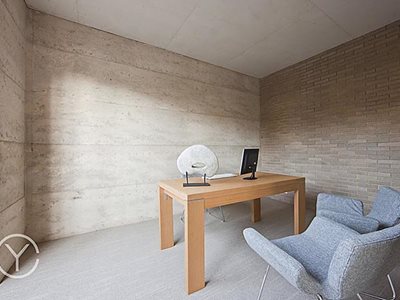 Office interior with white decorative brick cladding