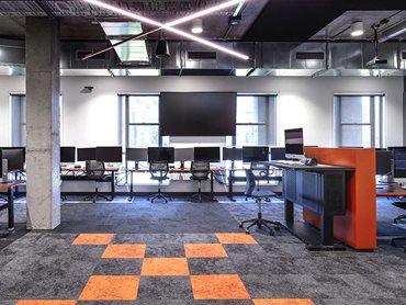 Static Carpet Tiles from the Pixel Collection -
 Meco Lab Orange Room