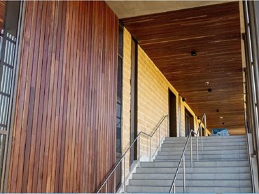 The Spotted Gum cladding lines the additions to the Library from floor to ceiling