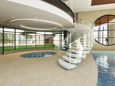 The project encompassed the manufacture and supply of 3 bent glass curved staircases, bent glass overlook railing and a floor to ceiling bent glass wall 