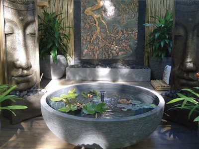 Outdoor water feature with small pond
