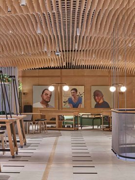 Keystone Lining Pine Dowl Ceiling System for Retail Interior Portrait View