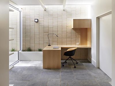 Office interior with white internal decorative brick wall