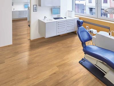 Dental centre interior with luxury vinyl tile planks