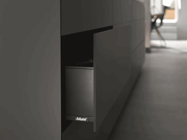 Detailed image of Blum Expando T thin front silver kitchen cabinets