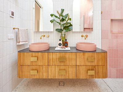 Calissa Double Vanity Timber Pink Detailing Residential 