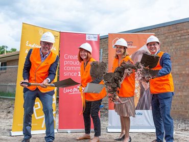 L-R: Peter Inge, Victorian Property Industry Foundation Chair, Susan Barton, Lighthouse Foundation founder, Sarah Bloom, Frasers Property General Manager, Residential Victoria, Simon Benjamin, Lighthouse Foundation CEO