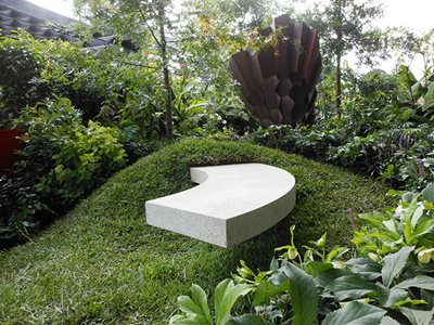 Curved Concrete Bench Green Landscape