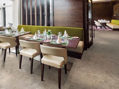 Restaurant interior with luxury vinyl tile planks