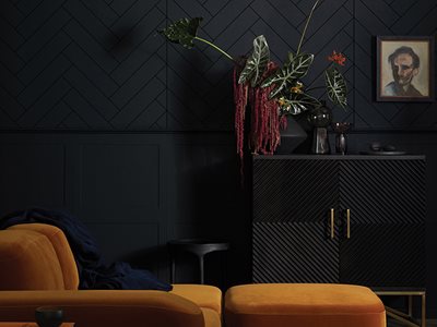 Black Herringbone Residential Lounge Interior