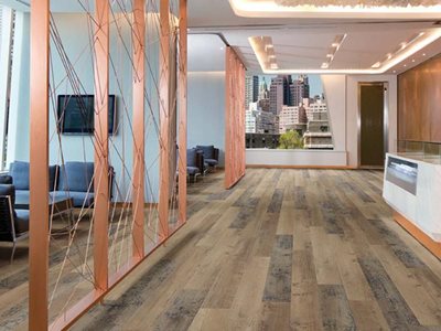 Commercial interior with luxury vinyl tile planks