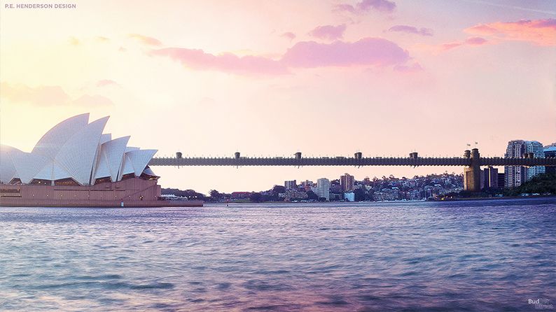 P.E. Henderson design Sydney Harbour Bridge sunset