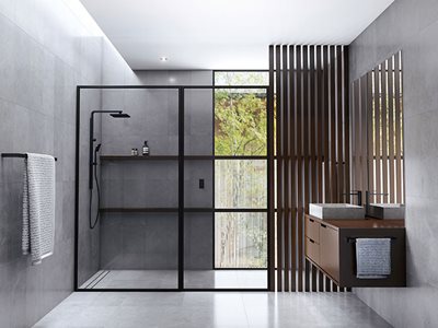 Phoenix NX Orli Twin Shower and Teel Crittal Screen Shower Residential Bathroom Interior
