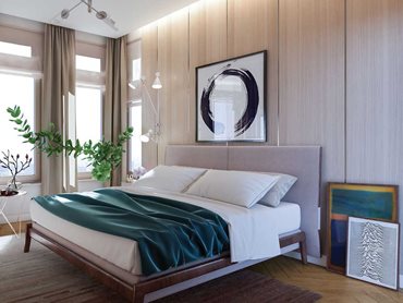 Havwoods PurePanel real timber veneer panels in a bedroom (HW31018 - BLANCO - Bedroom Wall Cladding)
