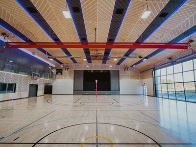 Sports centre interior with acoustic perforated panels
