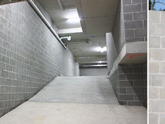 Underground parking with grey concrete blocks
