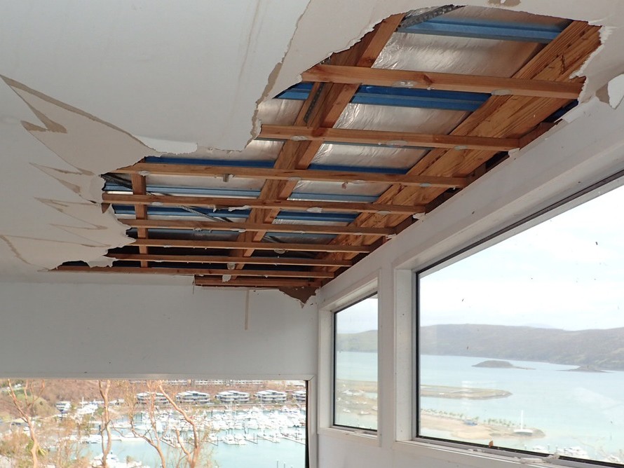 The none-structural storm damage: ceiling failure due to water ingress into roof cavity
