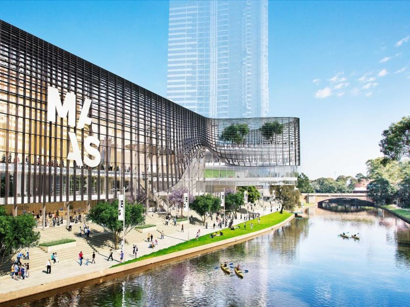 Indicative renders for the new Powerhouse Museum site on Parramatta&#39;s riverfront. Image: NSW Government
