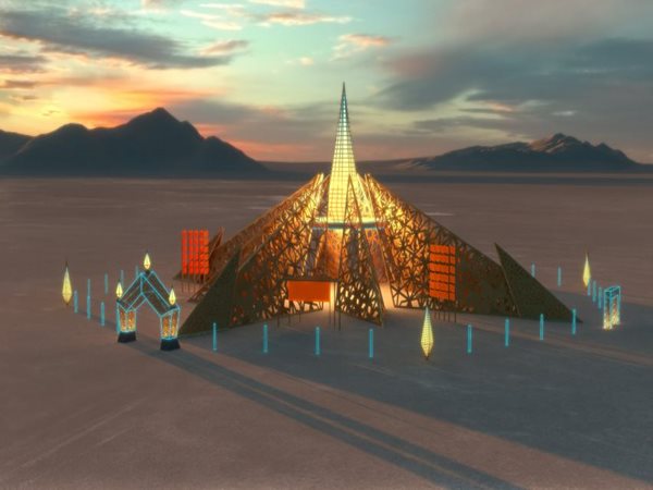 Wooden temple in desert