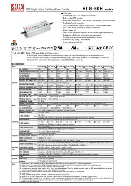HLG-60HSpecification Sheet