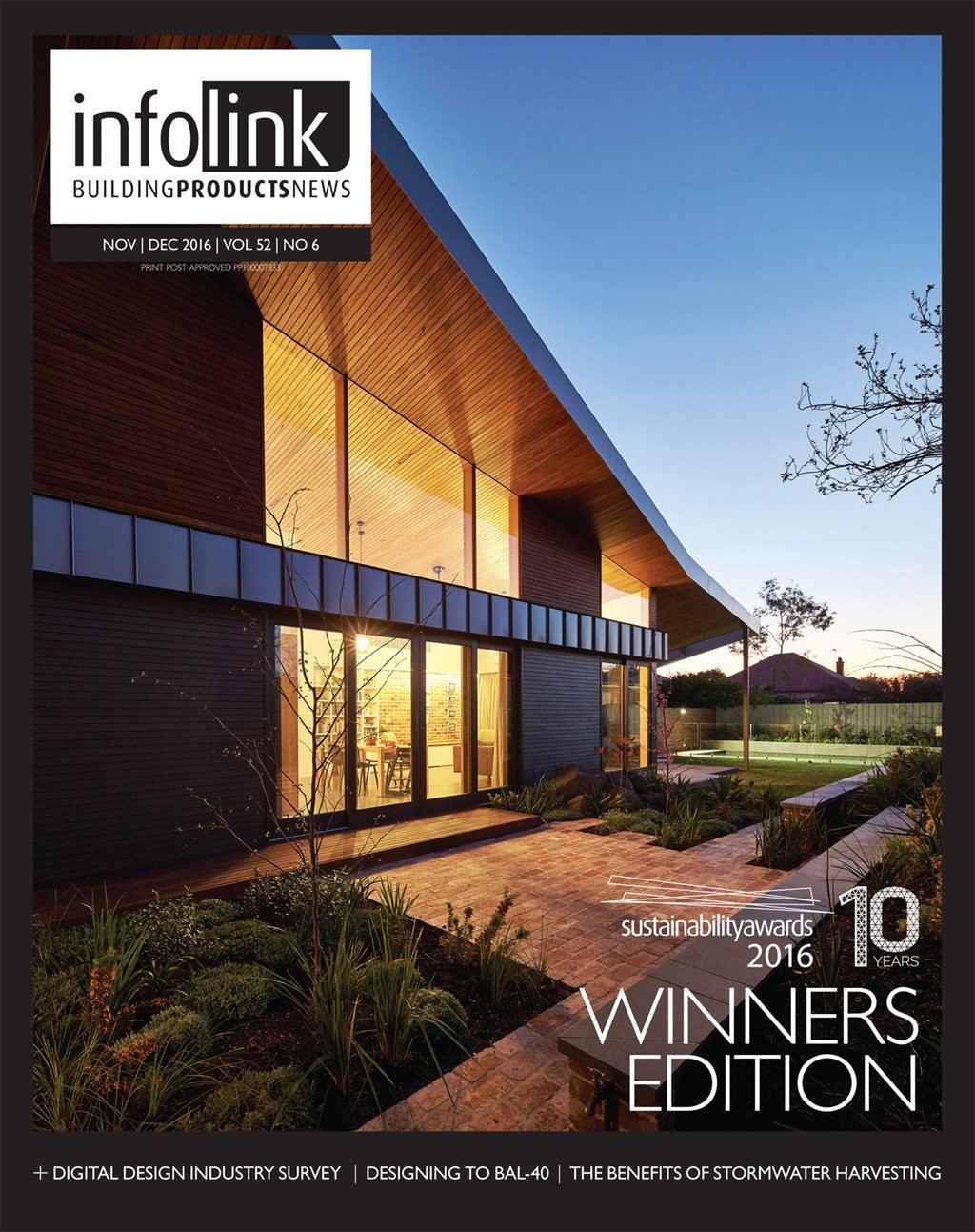 On the cover:&nbsp; Yarraville Garden House by Guild Architects one of the winners from the 2016 Sustainability Awards announced on 13 October in Sydney (more on page 41). Photography by Peter Bennetts
