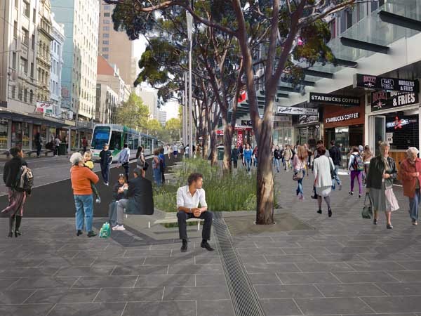 An artist&rsquo;s rendering of the proposed upgrade of Elizabeth Street. Image: City of Mlebourne

