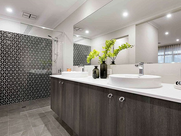 black and white mosaic wall feature bathroom