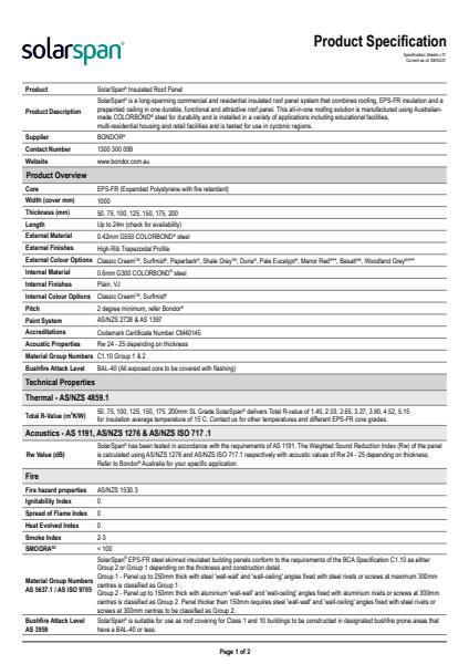 SolarSpan Specification Sheet