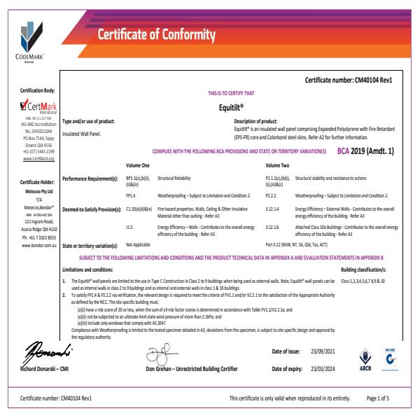 Equitilt R01 Certificate of Conformity 