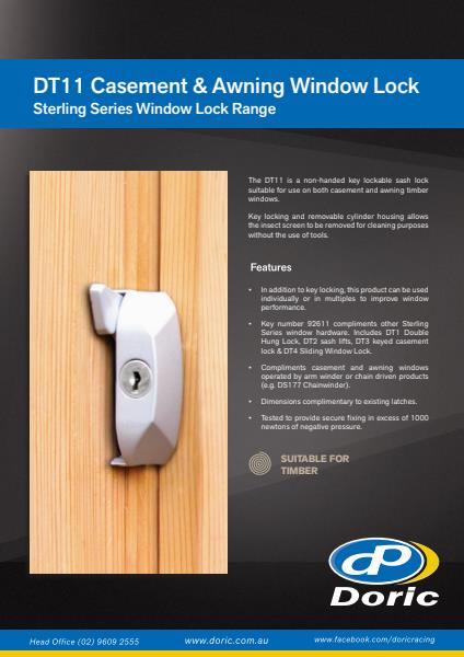 DT11 Casement & Awning Window Lock Sterling Series Window Lock Range Ad